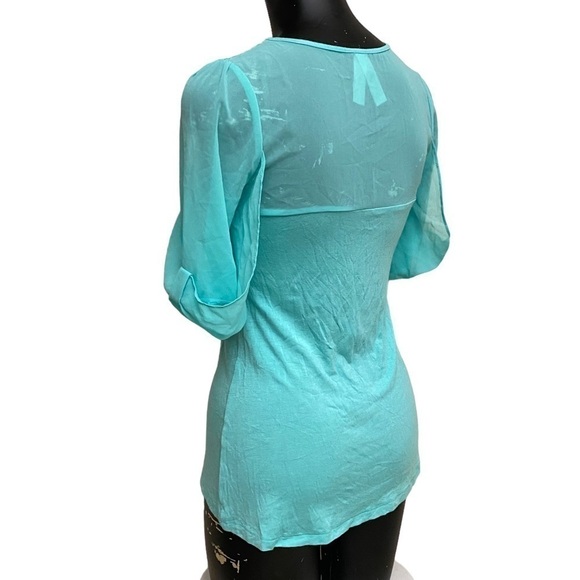 Society Girl Turquoise Chiffon Lace Top Size Medium - Picture 3 of 4